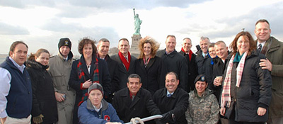 Faculty and students of the US Army War College tour New York habor following their visit to Ground Zero.