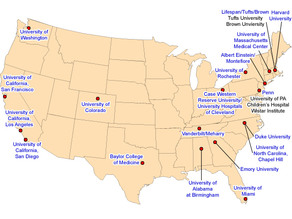 US map of D-FAR and CFAR academic and research institutions
