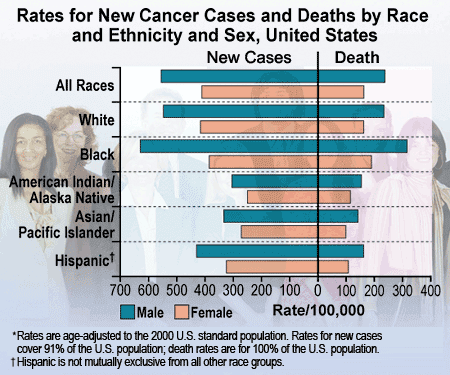 Chart: Rates for New Cancer Cases and Deaths by Race and Ethnicity and Sex, United States.