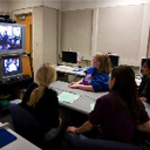 Students at the University of Michigan hold a video link with Istanbul University