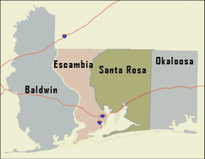 Image Map of the four counties with inundation maps