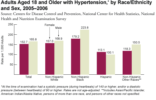 Adults Aged 18 and Older with Hypertension,* by Race/Ethnicity and Sex, 2005-2006