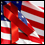 American flag overlaid with red ribbon