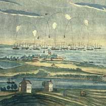 Detail of an artist's drawing of the battle at Fort McHenry