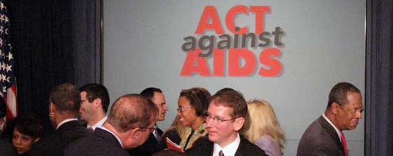 Photo of people mingling at the Act Against AIDS Press Conference