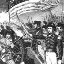 Engraving of Andrew Jackson commanding American troops in the Battle of New Orleans