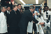 President George W. Bush tours the Vaccine Research Center accompanied by (from left) NIAID Director Anthony Fauci, NIH Director Elias A. Zerhouni, HHS Secretary Tommy Thompson, and Secretary of the Department of Homeland Security, Tom Ridge.