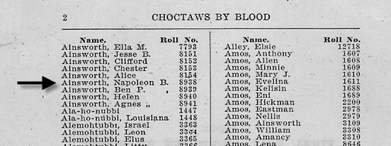 Page from Dawes Rolls Index