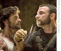 Liv Schreiber, right, and Hugh Jackman in scene from Xmen Origins: Wolverine