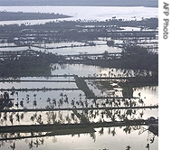 Aerial view of Burma&amp;#39;s Irrawaddy Delta area devastated by Cyclone Nargis
