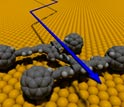 Graphic of a nano-car with four carbon-based wheels rolling on axles made of linked carbon atoms.