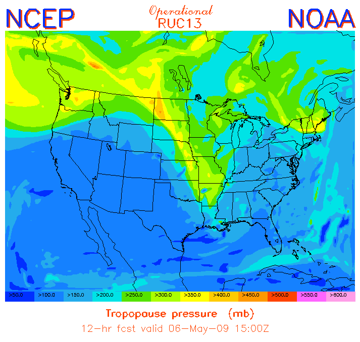 Tropopause Pressure - 12h fcst