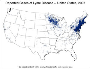 Map: Reported Cases of Lyme Disease - United States 2007