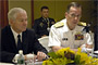 Gates and Mullen speak with members of the press during the 7th annual Asia Security Summit in Singapore, May 31, 2008.