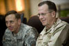 U.S. Navy Adm. Mike Mullen, chairman of the Joint Chiefs of Staff, right, and Army Gen. David H. Petraeus, commander, Multi-National Forces Iraq, prepare for an office call with Iraqi Defense Minister Abdul Qader at defense headquarters, Baghdad, Iraq, March 3, 2008.