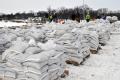 Sand bags stacked and redy for use in North Dakota