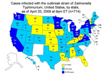 Persons Infected with the Outbreak Strain of Salmonella Typhimurium, United States, by State, September 1, 2008 to April 20, 2009