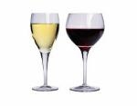 Photograph of glasses of white and red wine