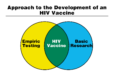 Diagram: Approach to the Development of an HIV Vaccine: Empiric Testing + Basic Research = HIV Vaccine