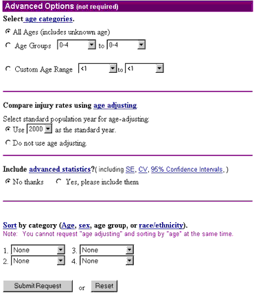 screen capture of nonfatal report advanced options