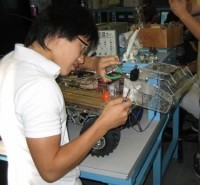 a student working on his robot