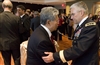 Chief of Staff of the Army Gen. George Casey, (right) and U.S. Sen. Daniel Akaka of Hawaii meet during an Army birthday celebration on Capitol Hill in Washington, June 10, 2008. The U.S. Army's 233rd birthday commemorates the service of America's soldiers, families and civilians both here and abroad.