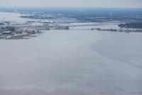 Photo showing oil slick on water in Kemah, TX.