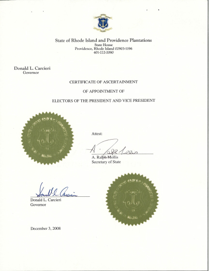 Rhode Island Certificate of Ascertainment, page 1 of 17