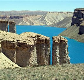 Date: 04/23/2009 Location: Band-e-Amir, Afghanistan Description: Band-e-Amir is seen in this undated photo in Bamiyan province of Afghanistan. The cascading collection of deep-blue high-mountain lakes became Afghanistan's first provisional national park Wednesday, April 22, 2009. © AP Photo