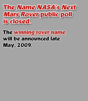 The Name NASA's Next Mars Rover public poll is closed.  The winning rover name will be announced in late May.