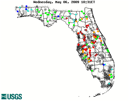Current streamflow conditions in Florida; click to go to a live map.