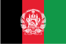 The flag of Afghanistan is three equal vertical bands of black (hoist side), red, and green, with the national emblem in white centered on the red band and slightly overlapping the other two bands.