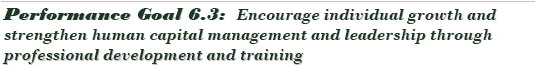 Performance Goal 6.3:  Encourage individual growth and strengthen human capital management and leadership through professional development and training