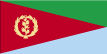 Flag of Eritrea is red isosceles triangle (based on the hoist side) dividing the flag into two right triangles; the upper triangle is green, the lower one is blue; a gold wreath encircling a gold olive branch is centered on the hoist side of the red triangle.