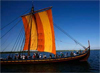 A replica of a Viking ship sails in the Roskilde, Denmark fjord, May 5, 2007. [© AP Images] 