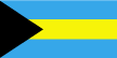 The Bahamas flag is three equal horizontal bands of aquamarine (top), gold, and aquamarine, with a black equilateral triangle based on the hoist side.