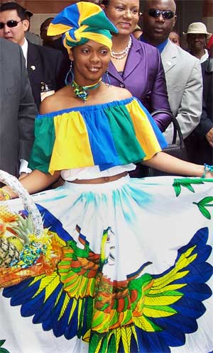Woman wearing a traditional West Indian dress participates in welcoming ceremony in Kingstown, Saint Vincent, September 29, 2005. [© AP Images]