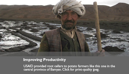 Improving Productivity: USAID provided root cellars to potato farmers like this one in the central province of Bamyan.  Click for print-quality jpeg - link will open in a new window