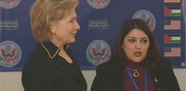 Photo of Secretary of State Hillary Rodham Clinton meeting with students in an English language school in Ramallah