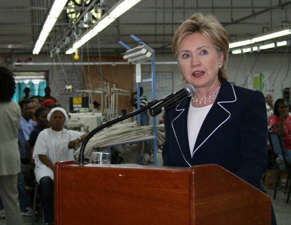 Secretary of State Hillary Rodham Clinton speaks to the workers at the Inter-American Woven factory in Port-au-Prince. Hope II legislation has created 11,000 jobs in Haiti.