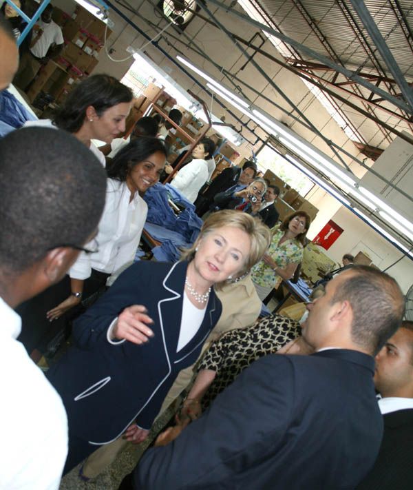Secretary of State Hillary Rodham Clinton at the Inter-American Woven factory in Port-au-Prince. Hope II legislation has created 11,000 jobs in Haiti.