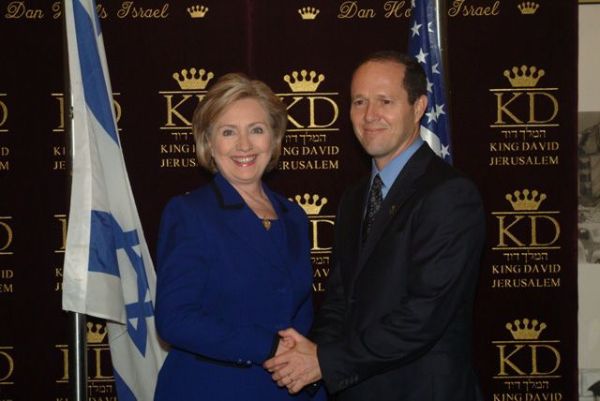 U.S. Secretary of State Hillary Rodham Clinton, left, meets with Jerusalem Mayor Nir Barkat at the King David hotel in Jerusalem March 3, 2009. 