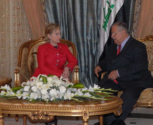 Secretary Clinton with Iraqi President Jalal Talabani, Baghdad, Iraq. 