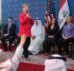 Date: 04/25/2009 Description: Secretary of State Hillary Rodham Clinton speaks at a Town Hall meeting in Baghdad, Iraq. State Dept Photo