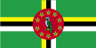 Flag of Dominica is green, with a centered cross of three equal bands - the vertical part is yellow (hoist side), black, and white and the horizontal part is yellow (top), black, and white; superimposed in the center of the cross is a red disk bearing a sisserou parrot encircled by 10 green, five-pointed stars edged in yellow.