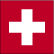 Flag of Switzerland is red square with a bold, equilateral white cross in the center that does not extend to the edges of the flag.