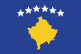 Kosovo flag is dark blue field with the geographical shape of Kosovo in a gold color centered and surmounted by six white, five-pointed stars arrayed in a slight arc.