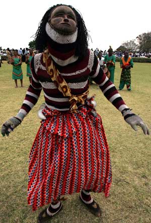 A traditional dancer performs during ceremony, Lusaka, Zambia, October 3, 2006. [© AP Images]