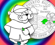 Inspector Collector beside a partially colored Puerto Rico quarter.