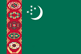 Flag of Turkmenistan is green field with a vertical red stripe near the hoist side, containing five tribal guls (designs used in producing carpets) stacked above two crossed olive branches; a white crescent moon and five white stars appear in the upper corner of the field just to the fly side of the red stripe.